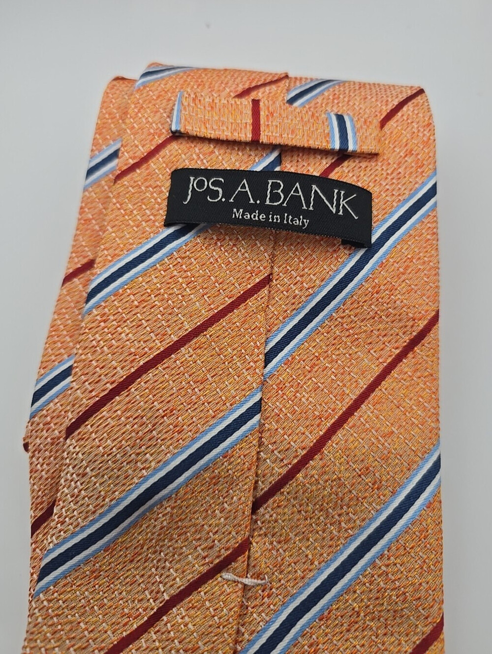 JOS A BANK Tie Multicolor Striped Silk 4" Wide 5ft Long Made in ITALY Orange Red